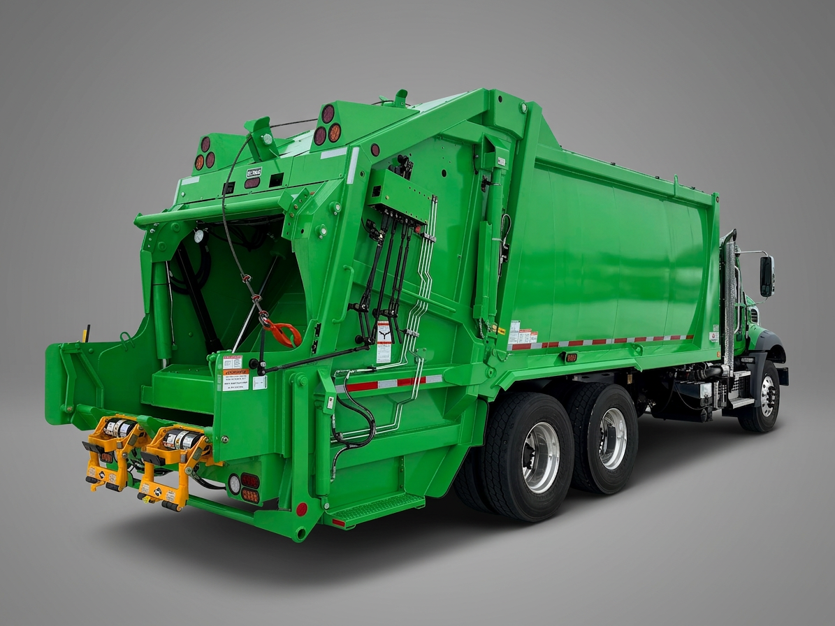 E-Z Pack G400 REL rear-loader refuse body in fleet service